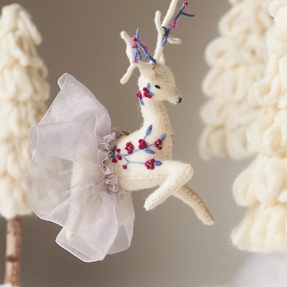 NWT Anthropologie Felt  Deer Winter Ballet Christmas Ornament